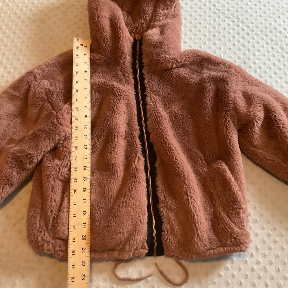 Lucky Brand Faux Fur Hooded‎ Zip-Up Jacket XS Mauve Pink Fuzzy Cozy - Picture 3 of 6
